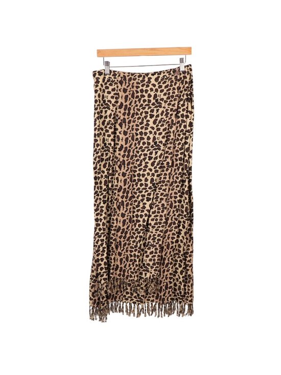 Zashi Dresses & Skirts - Leopard Print Wrap Skirt M Womens Maxi Y2K Fringe Hem Indie Safari 90s Modest